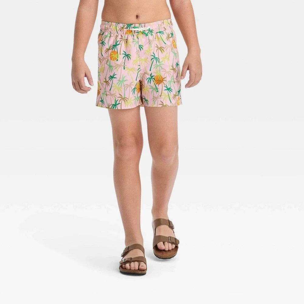 Boys Palm Tree Swim Shorts - art class Pink Printed Size X-Large 14